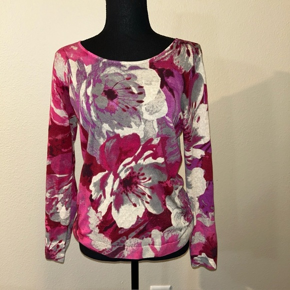 Floral Print Women's Top Merino Wool Talbots Small Lightweight - Picture 2 of 9